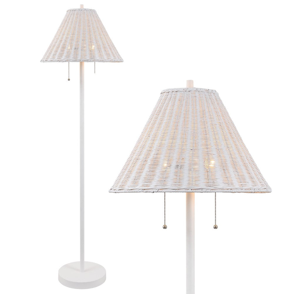 Rattan 61" Coastal Bohemian Iron/Rattan LED Floor Lamp with Pull-Chain