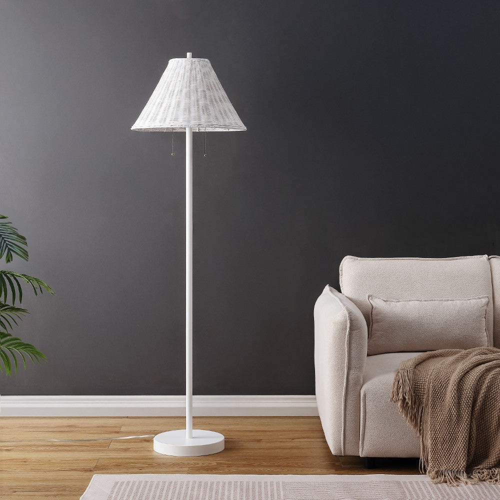 Rattan 61" Coastal Bohemian Iron/Rattan LED Floor Lamp with Pull-Chain