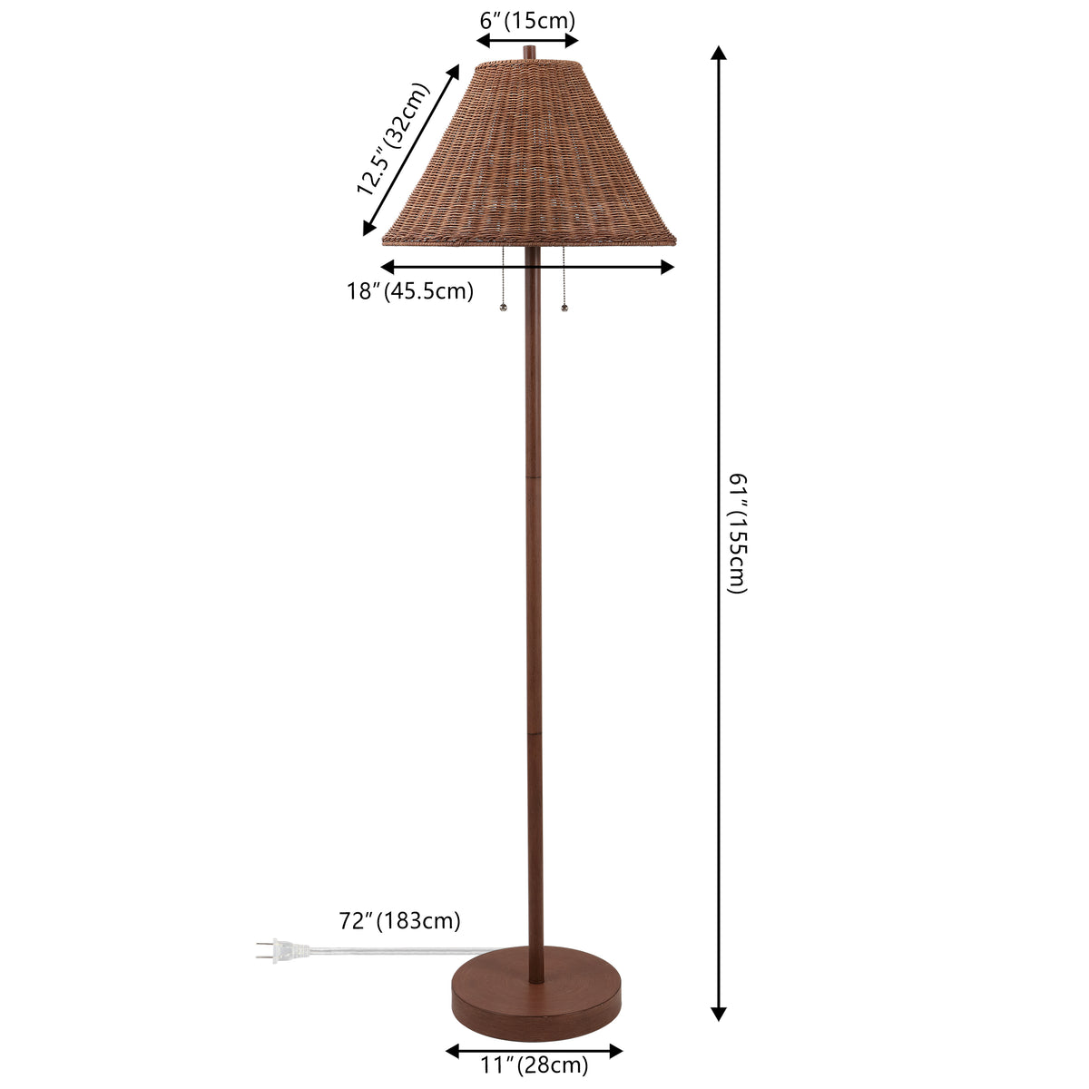 Rattan 61" Coastal Bohemian Iron/Rattan LED Floor Lamp with Pull-Chain