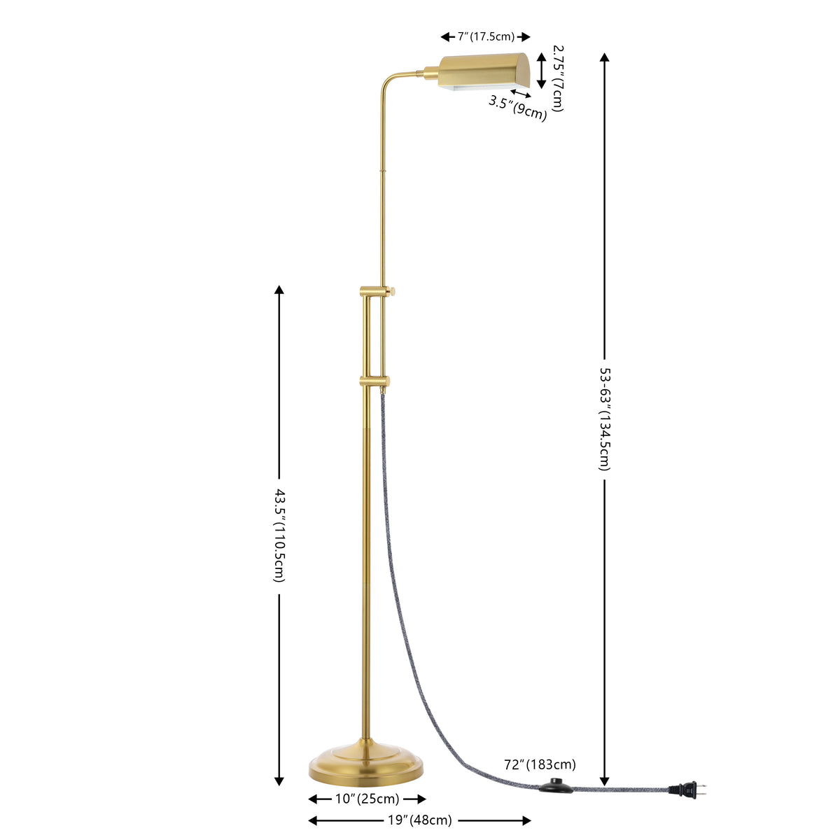 Zinnia 63" Industrial Minimalist Height-Adjustable Iron Pharmacy LED Floor Lamp
