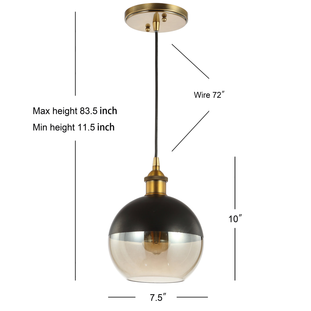 Amaryllis 7.5" Adjustable Drop Globe Metal/Glass LED Pendant