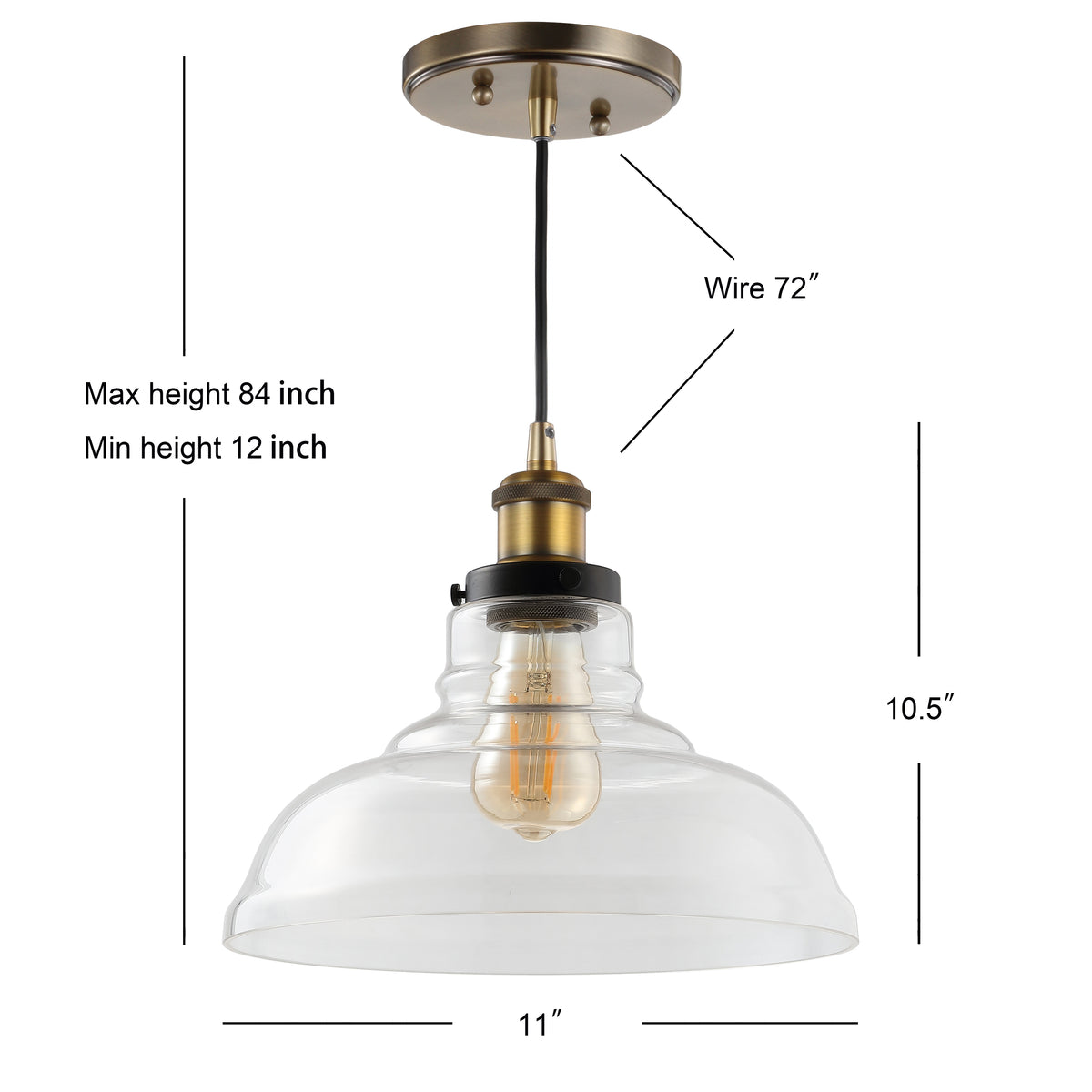 Sam 11" Farmhouse Metal/Glass LED Pendant