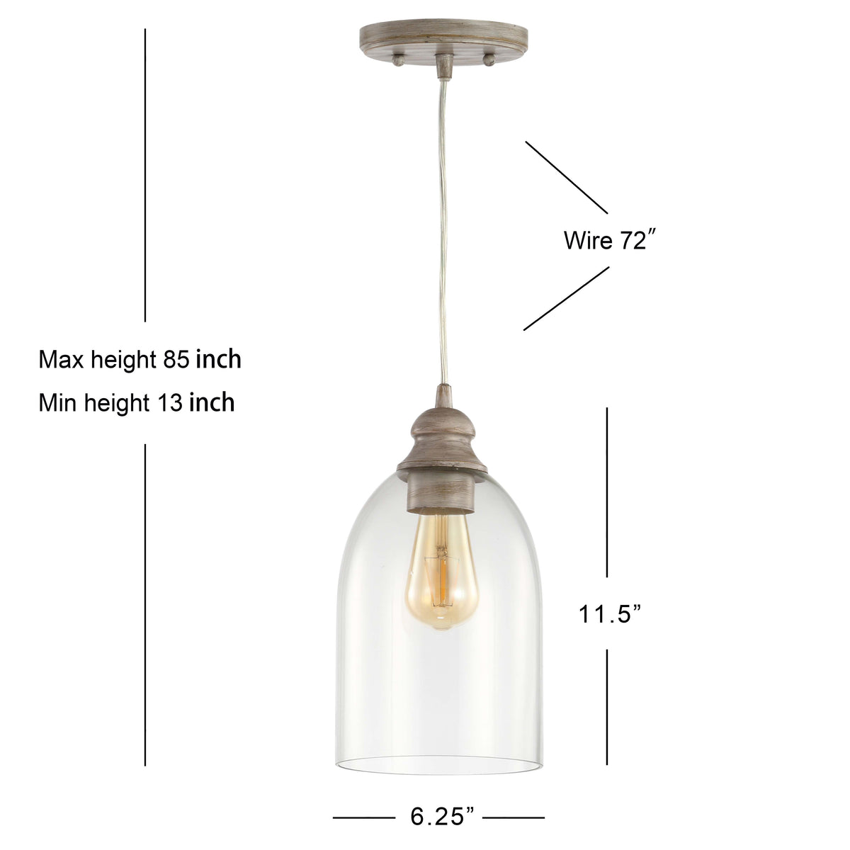 Kea 6.25" Adjustable Greige Glass LED Pendant