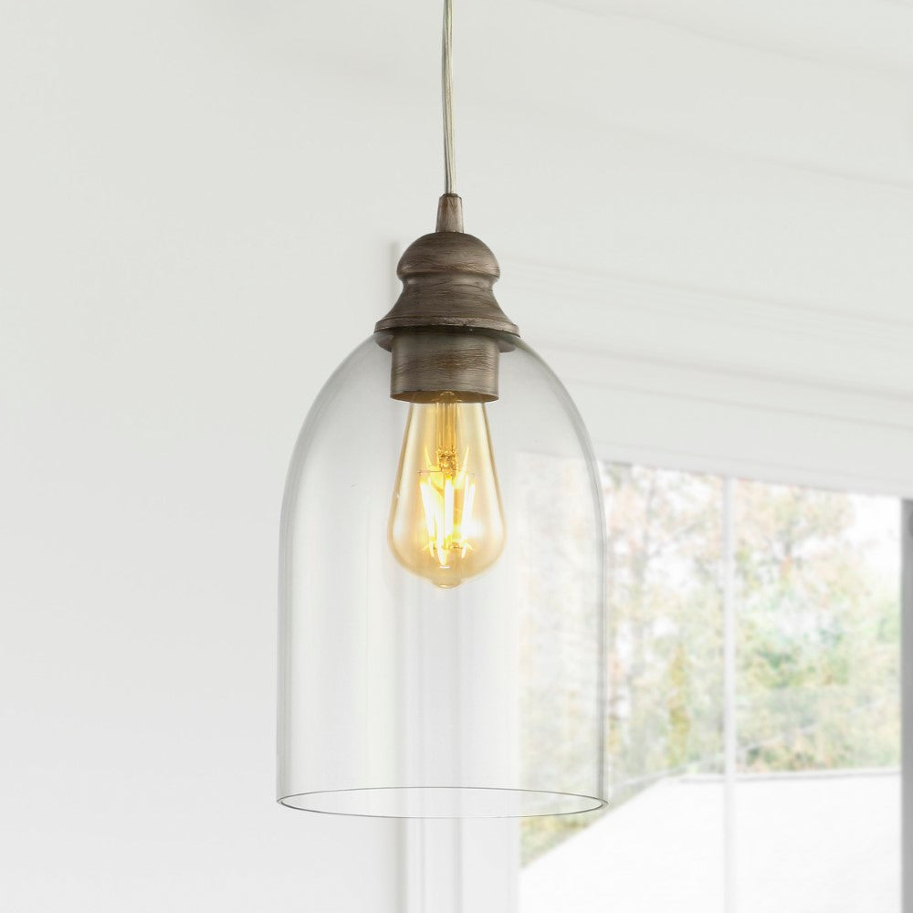 Kea 6.25" Adjustable Greige Glass LED Pendant