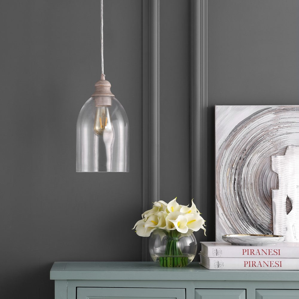 Kea 6.25" Adjustable Greige Glass LED Pendant