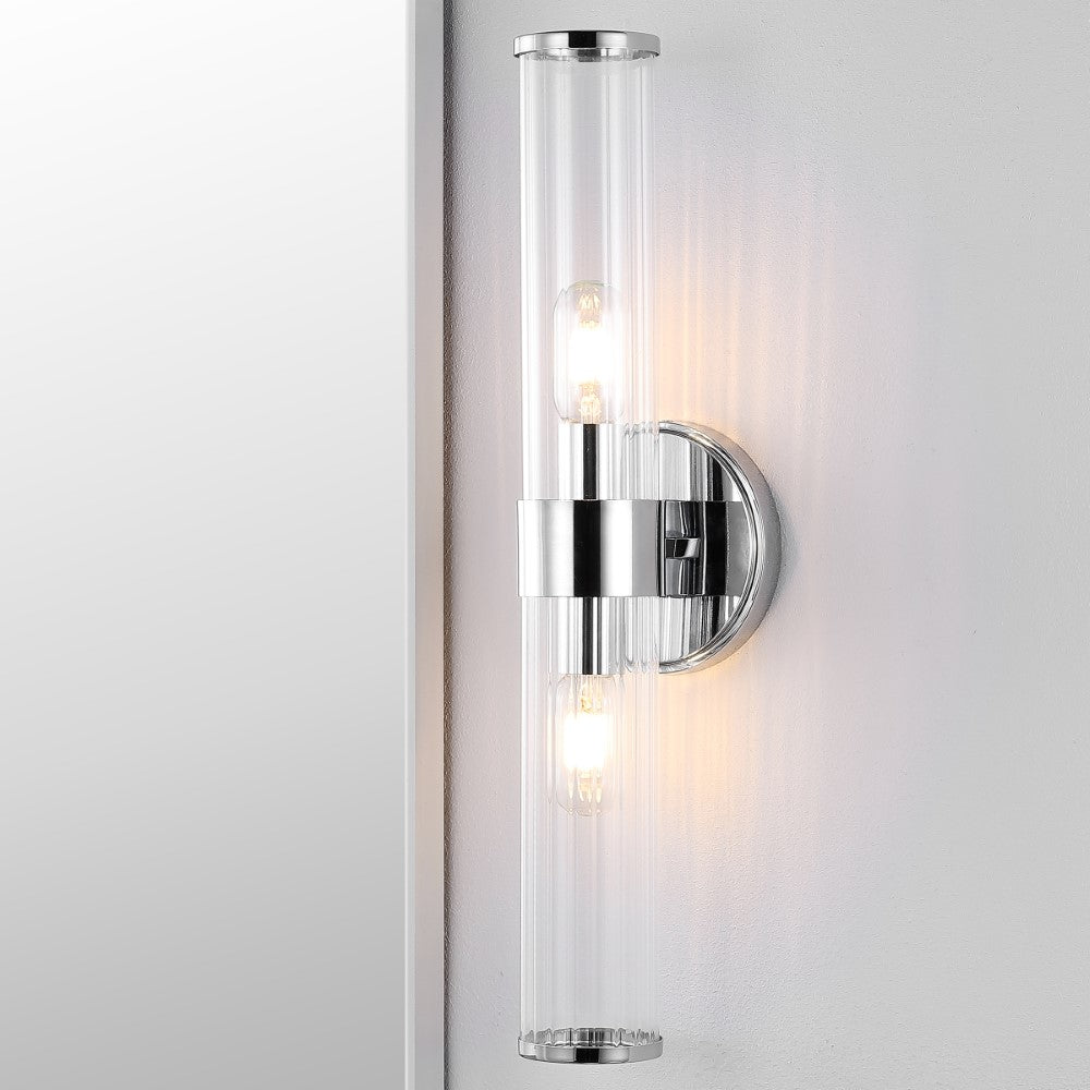 Ryan Tall Cylinder Iron/Striped Glass Modern Mid-Century LED Vanity