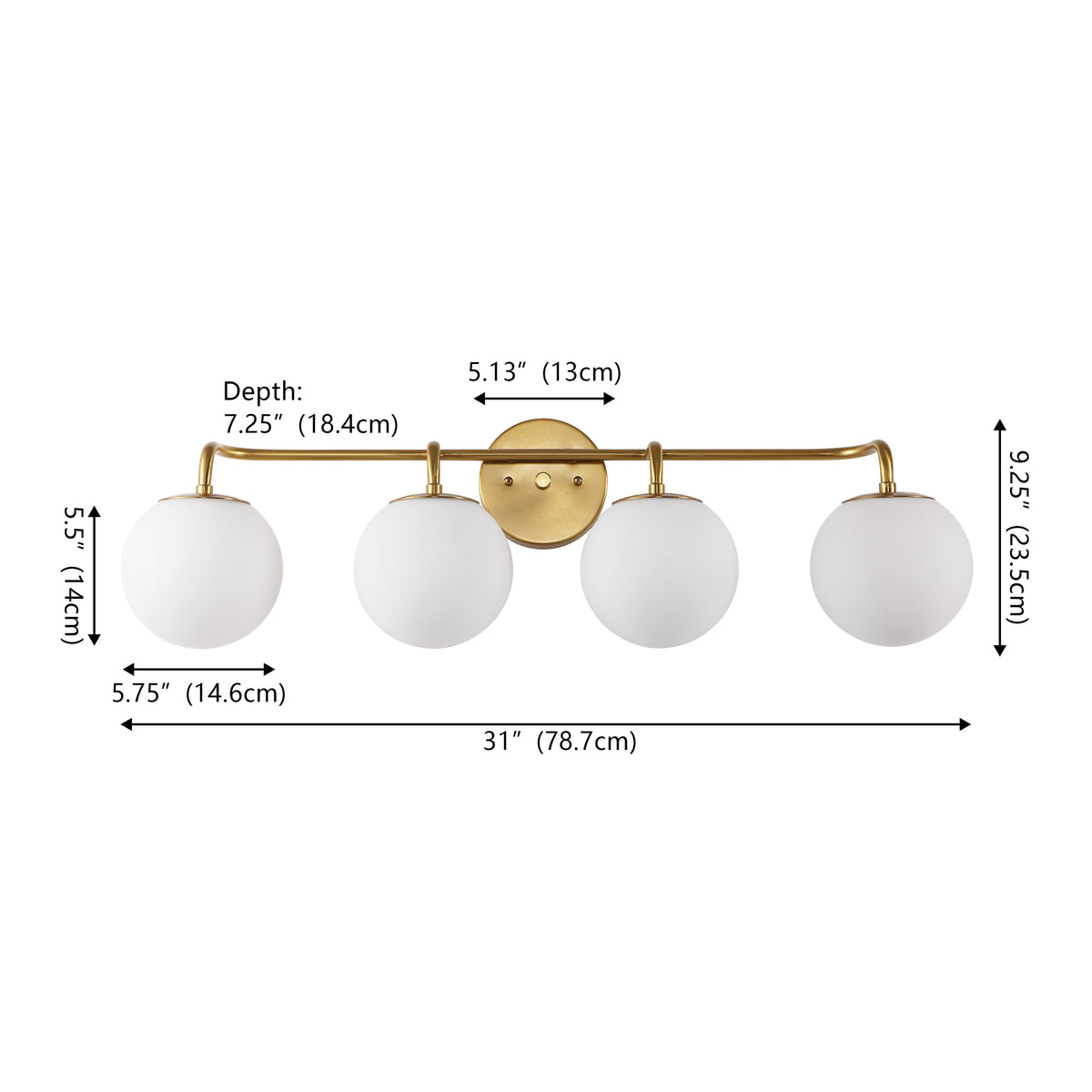 Vistora Parisian Globe 31" 4-Light Metal/Frosted Glass Modern Contemporary LED Vanity Light