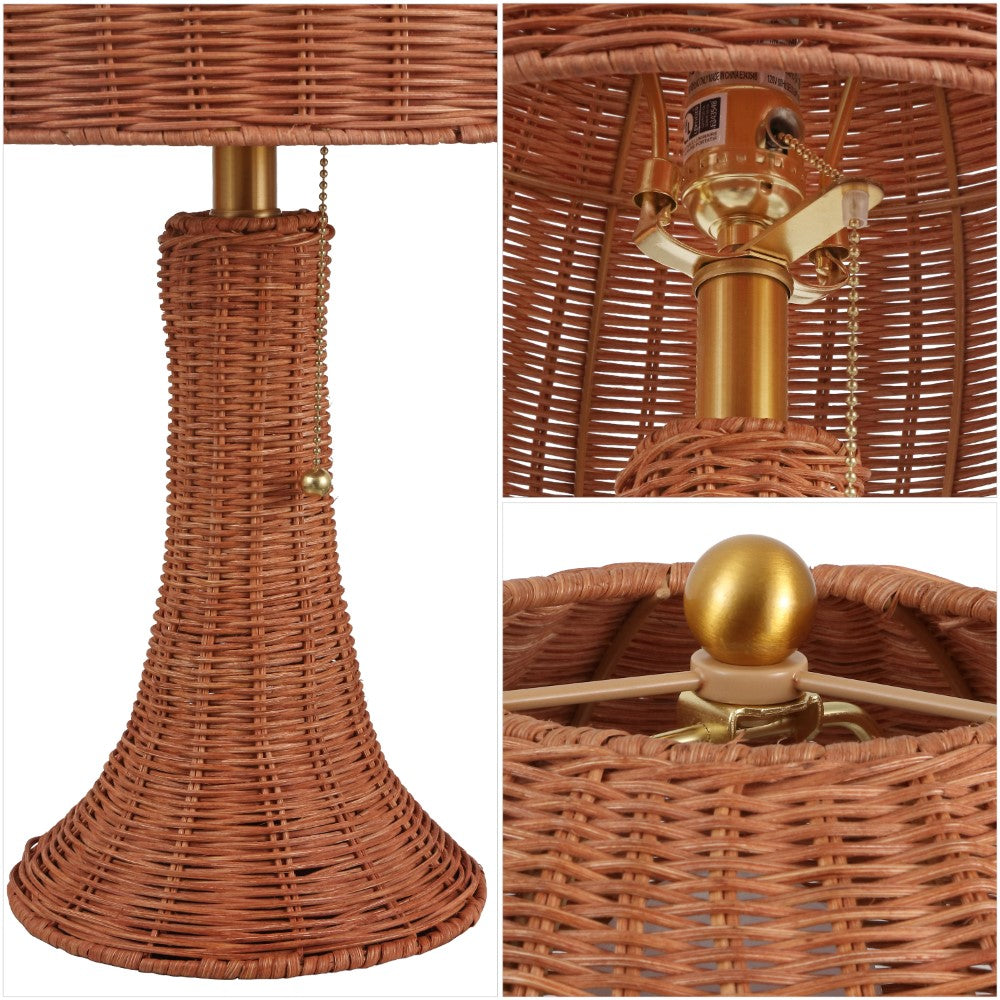 Joa 22" Bohemian Rustic Woven Rattan LED Table Lamp with Pull Chain
