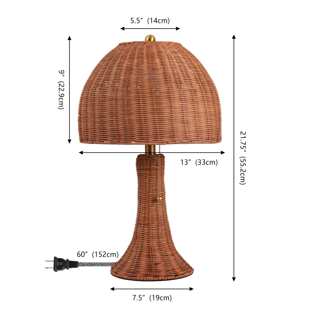 Joa 22" Bohemian Rustic Woven Rattan LED Table Lamp with Pull Chain