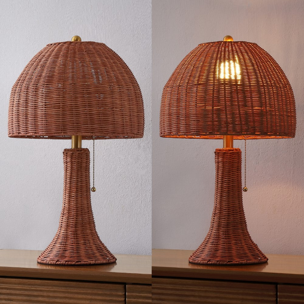 Joa 22" Bohemian Rustic Woven Rattan LED Table Lamp with Pull Chain