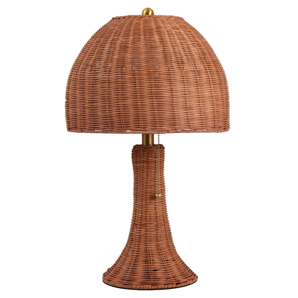 Joa 22" Bohemian Rustic Woven Rattan LED Table Lamp with Pull Chain