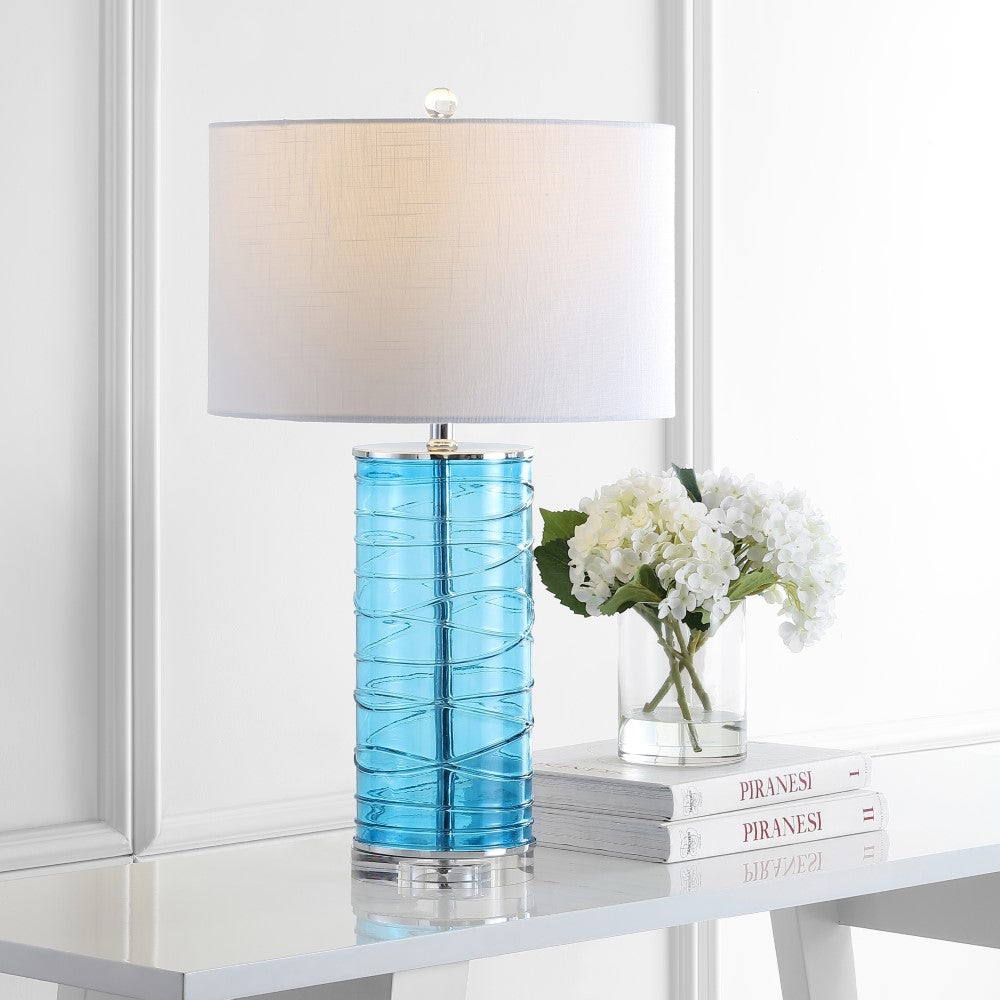 Olive 27.5" Modern Fused Glass Cylinder LED Table Lamp, Set of 2