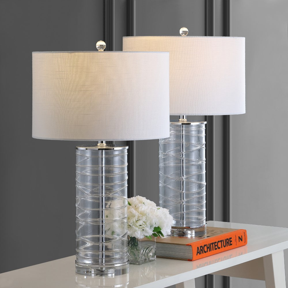 Olive 27.5" Modern Fused Glass Cylinder LED Table Lamp, Set of 2