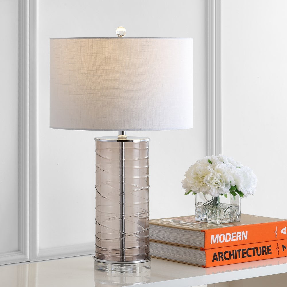 Olive 27.5" Modern Fused Glass Cylinder LED Table Lamp, Set of 2