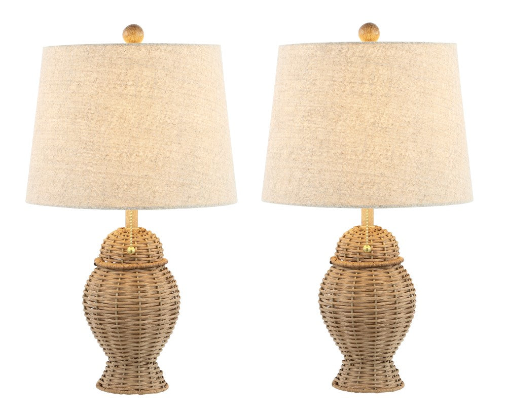 Tasha Wicker 20.5" Bohemian Rustic Iron LED Table Lamp Set 2