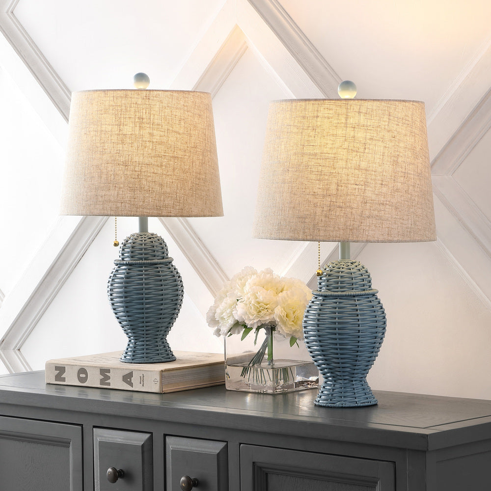 Tasha Wicker 20.5" Bohemian Rustic Iron LED Table Lamp Set 2
