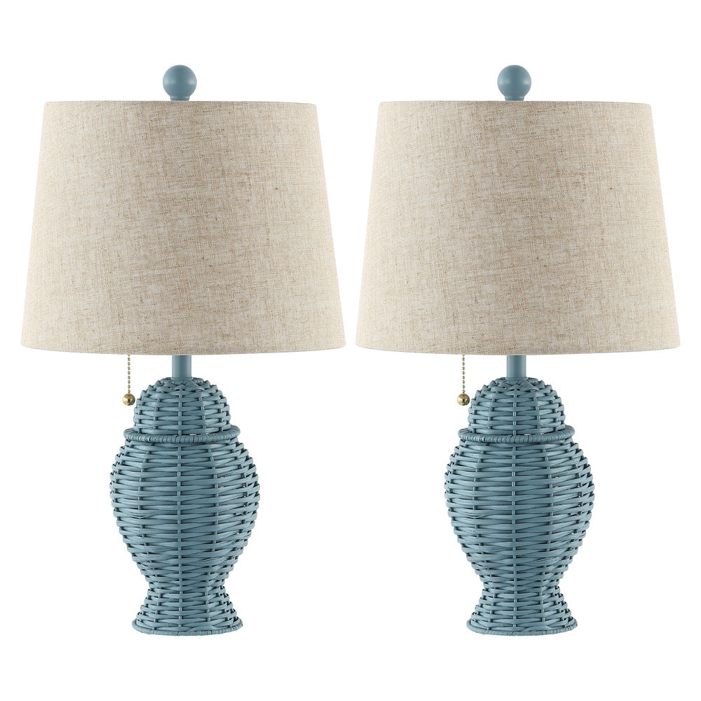 Tasha Wicker 20.5" Bohemian Rustic Iron LED Table Lamp Set 2