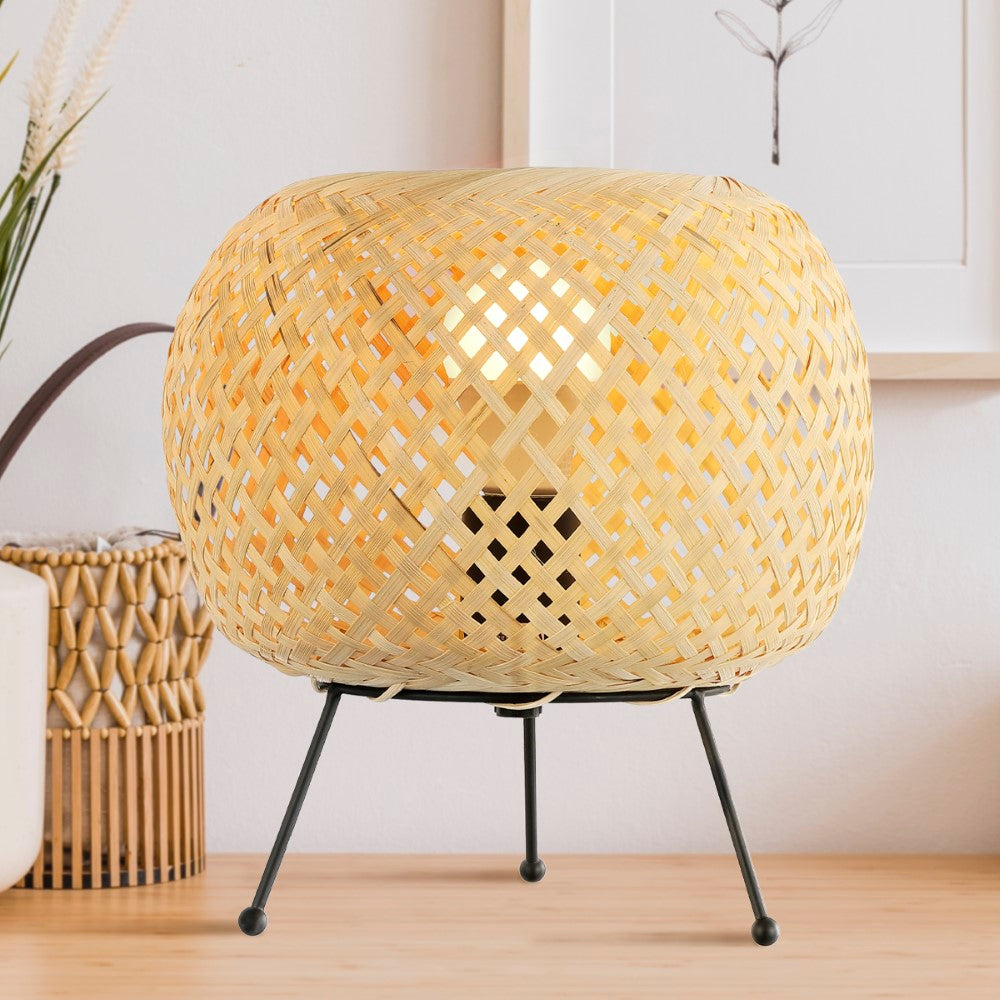 Dejsa 10.75" Bohemian Rustic Iron/Rattan LED Mini Table Lamp with Smart Bulb