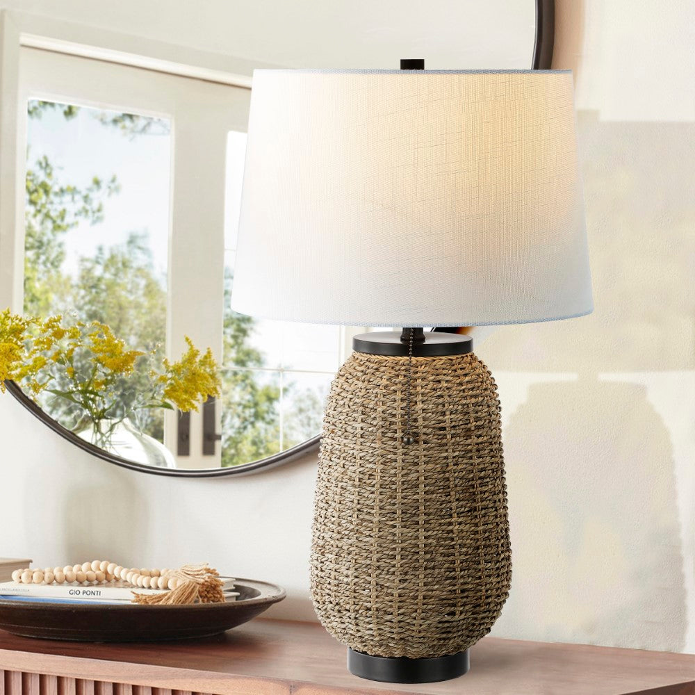 Alese 25" Rustic Bohemian Iron/Rattan LED Table Lamp with Pull-Chain