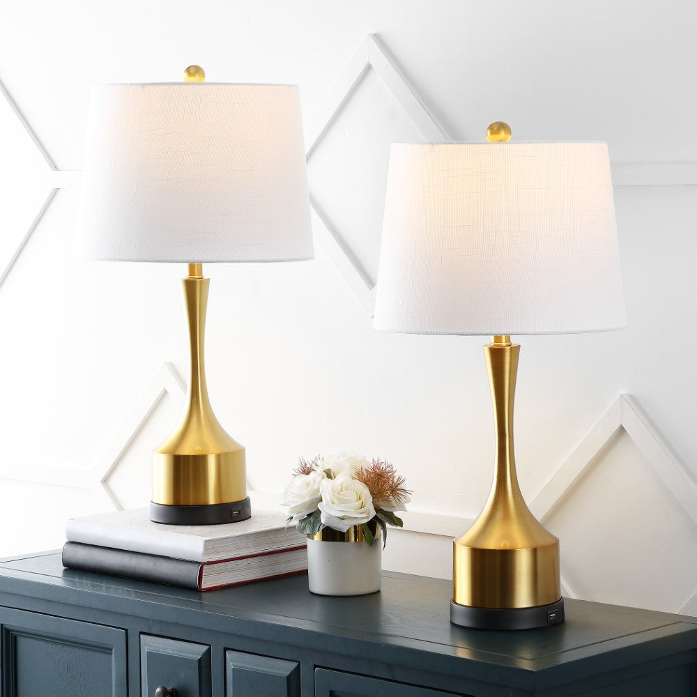 David 26" Classic French Country Iron LED Table Lamp with USB Charging Port Set 2