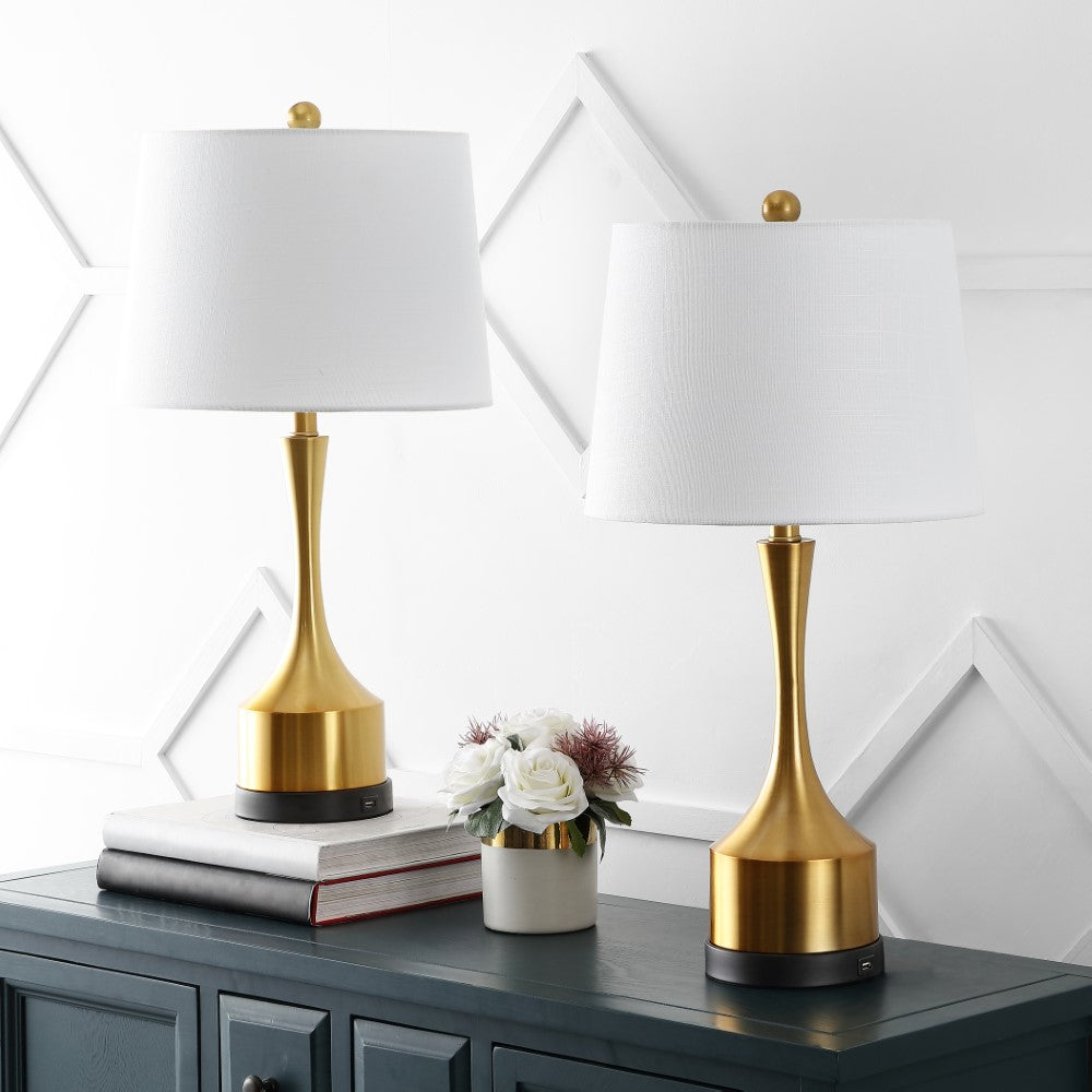 David 26" Classic French Country Iron LED Table Lamp with USB Charging Port Set 2
