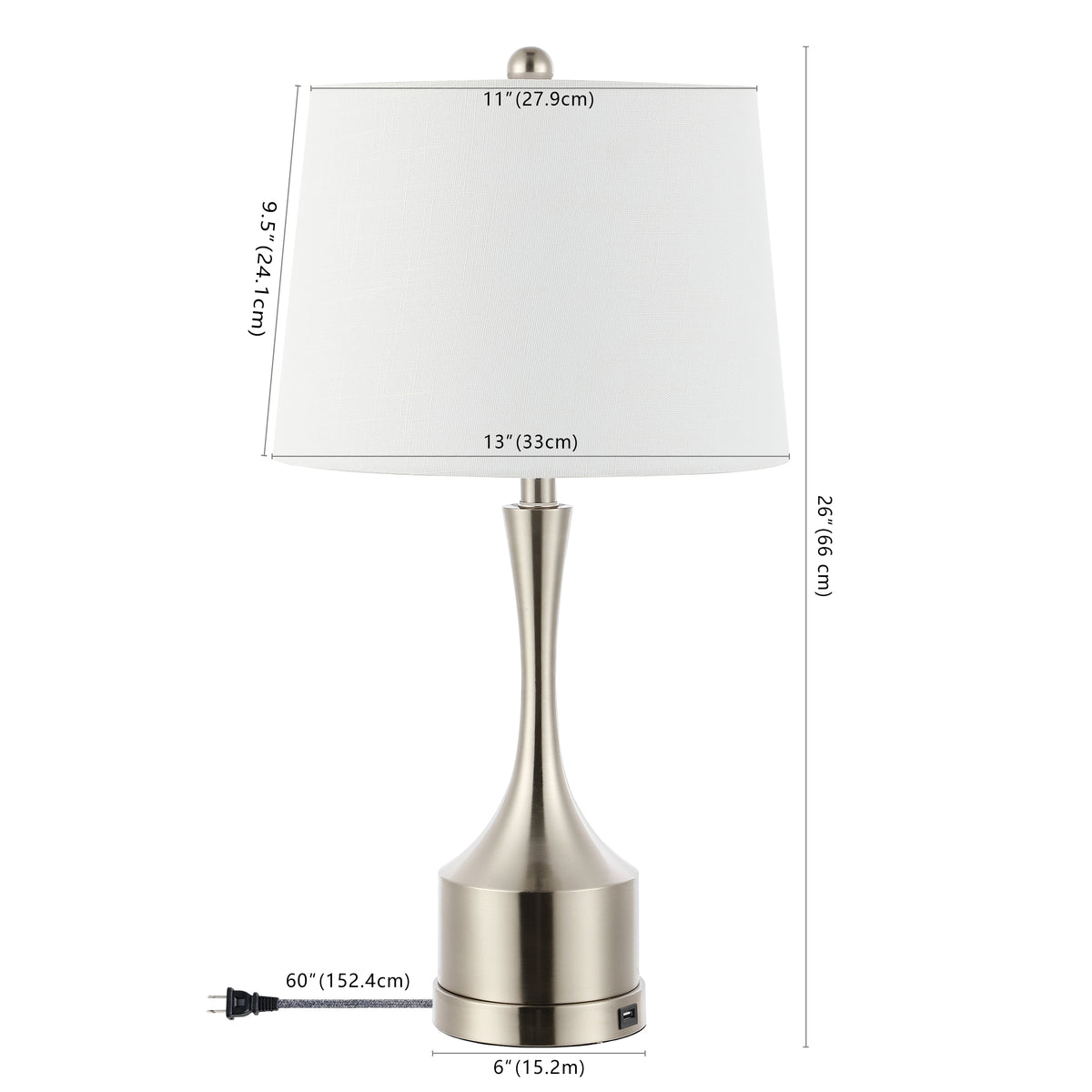 David 26" Classic French Country Iron LED Table Lamp with USB Charging Port Set 2