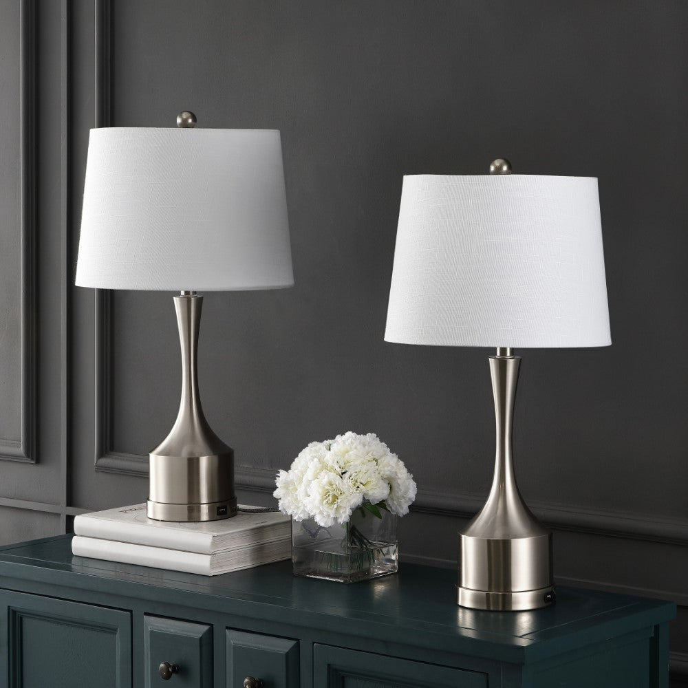 David 26" Classic French Country Iron LED Table Lamp with USB Charging Port Set 2