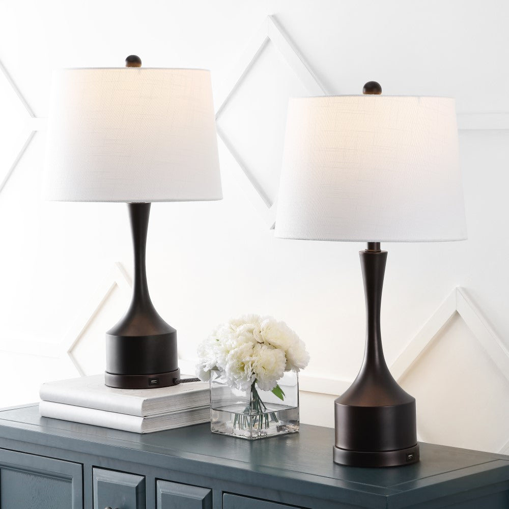 David 26" Classic French Country Iron LED Table Lamp with USB Charging Port Set 2