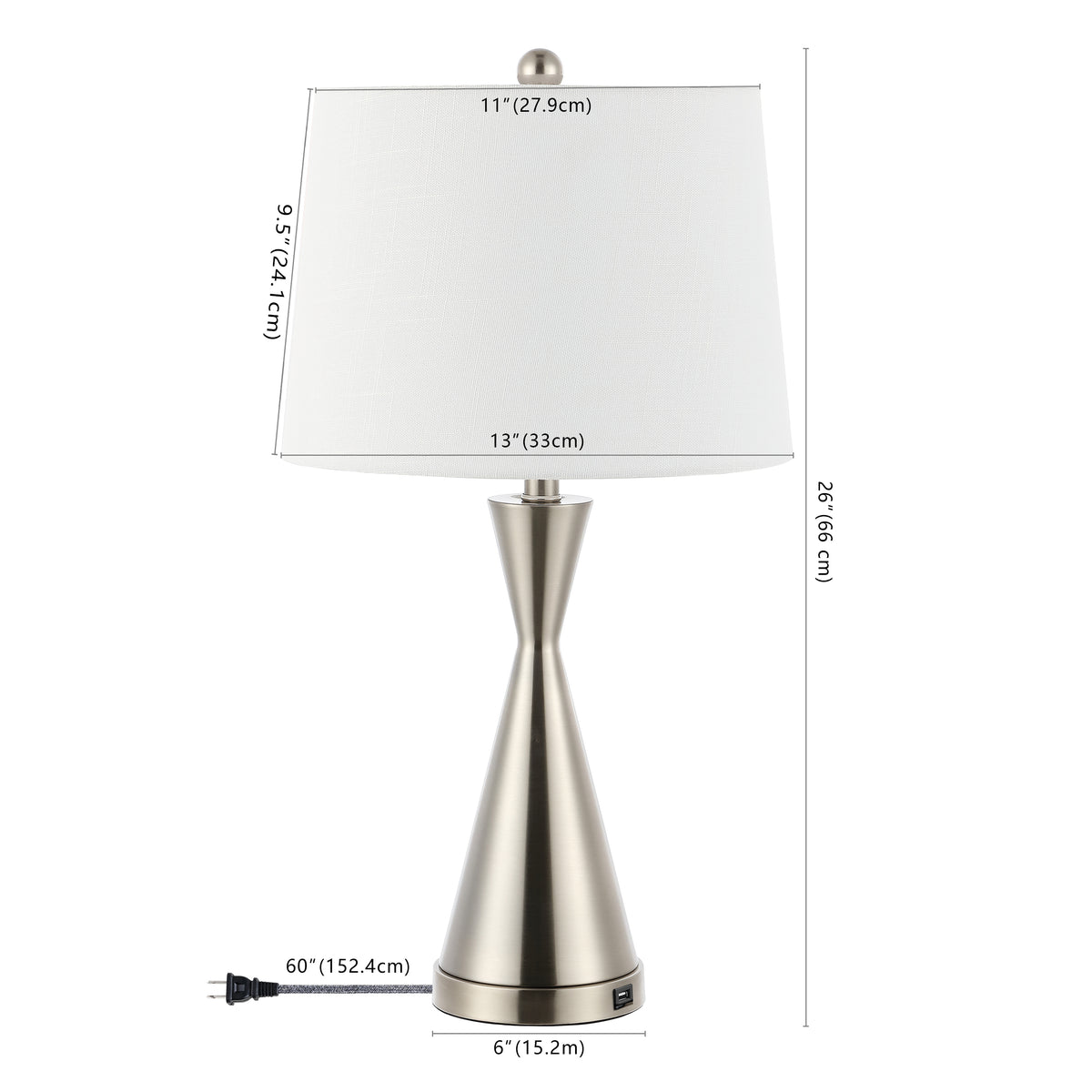 Geoff Brushed 26" Classic French Country Iron LED Table Lamp with USB Charging Port Set 2