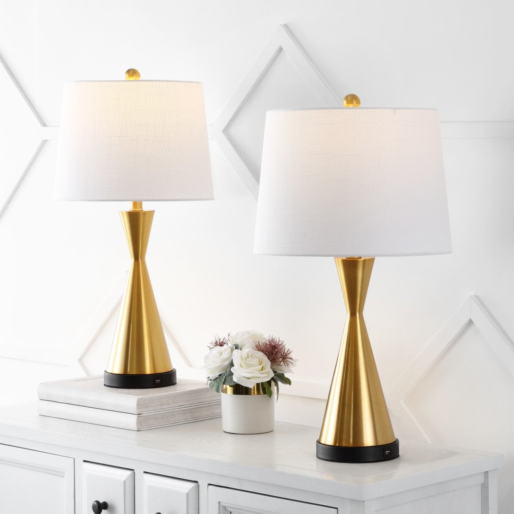 Geoff Brushed 26" Classic French Country Iron LED Table Lamp with USB Charging Port Set 2
