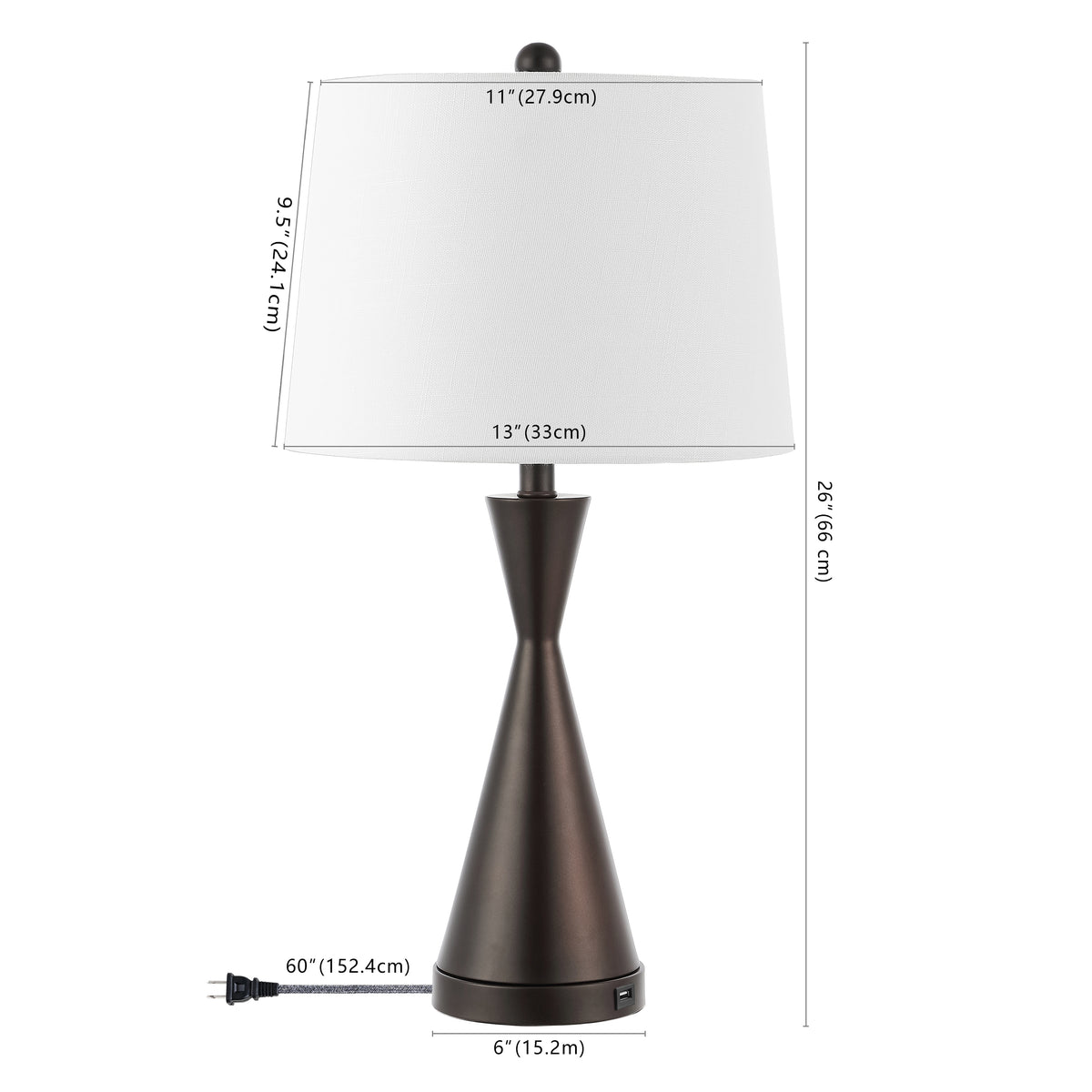 Geoff Brushed 26" Classic French Country Iron LED Table Lamp with USB Charging Port Set 2