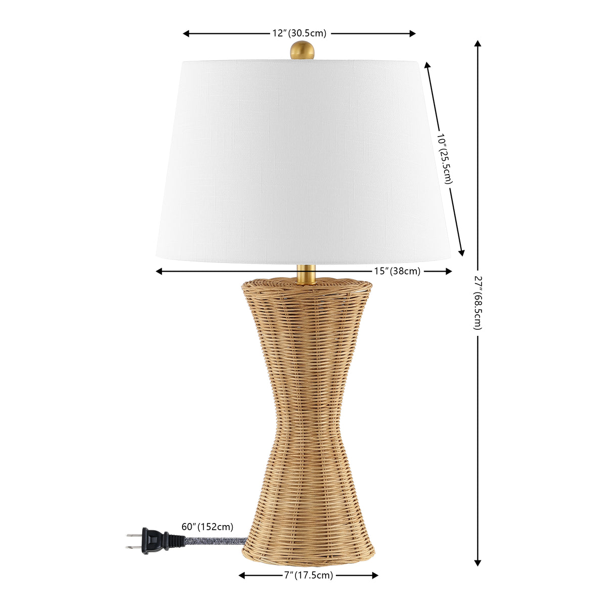 Farrah 27" Coastal Designer Iron/Rattan Wicker LED Table Lamp Set 2