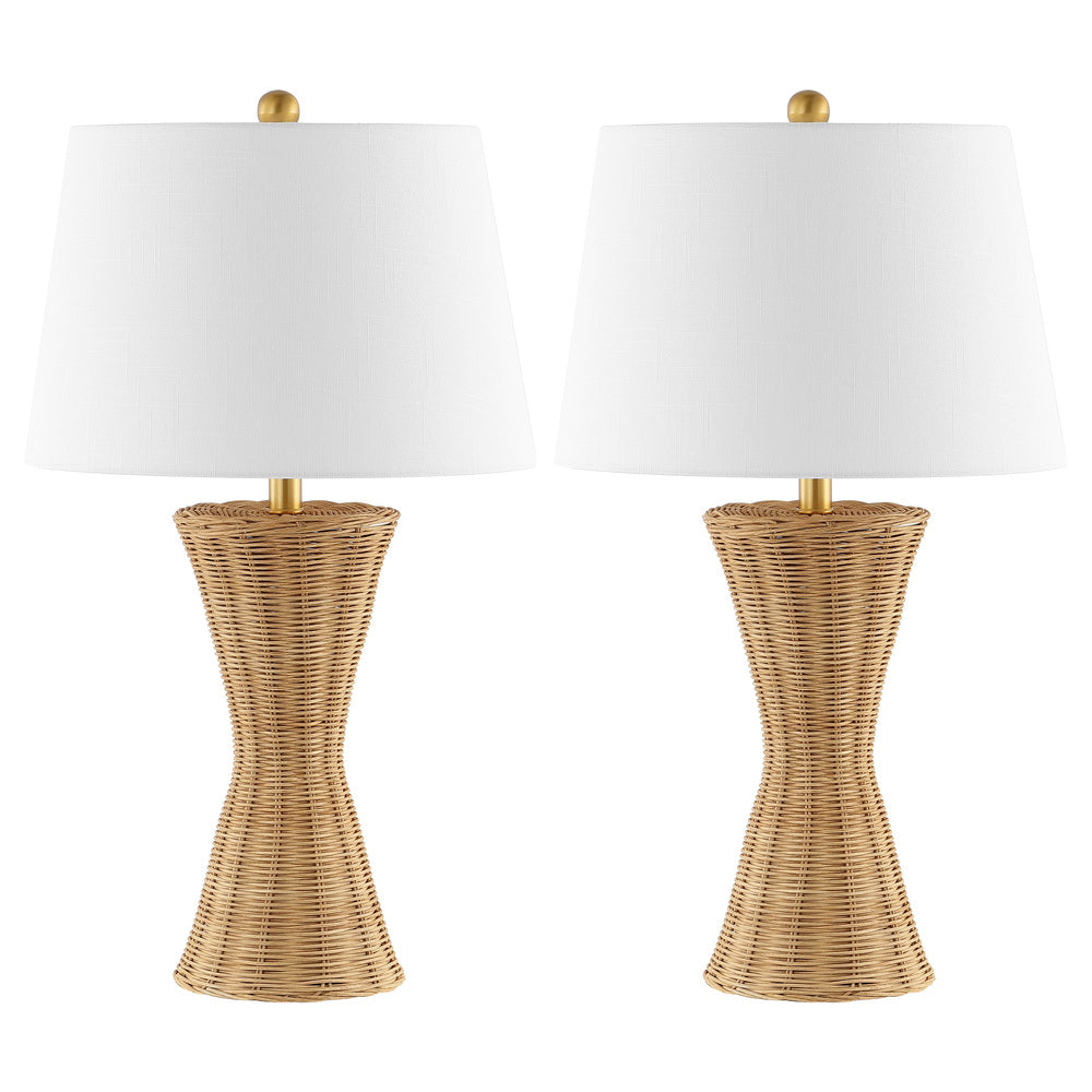 Farrah 27" Coastal Designer Iron/Rattan Wicker LED Table Lamp Set 2
