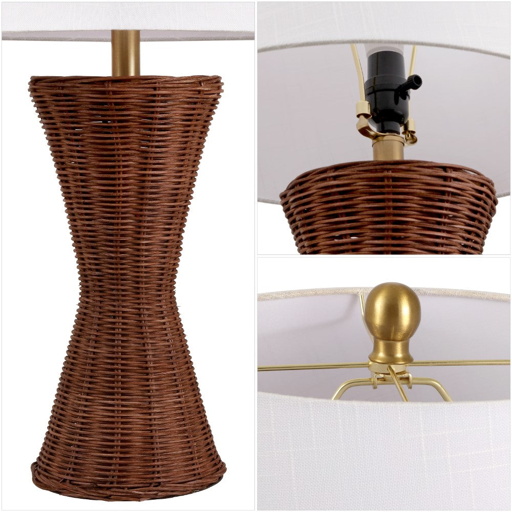 Farrah 27" Coastal Designer Iron/Rattan Wicker LED Table Lamp Set 2