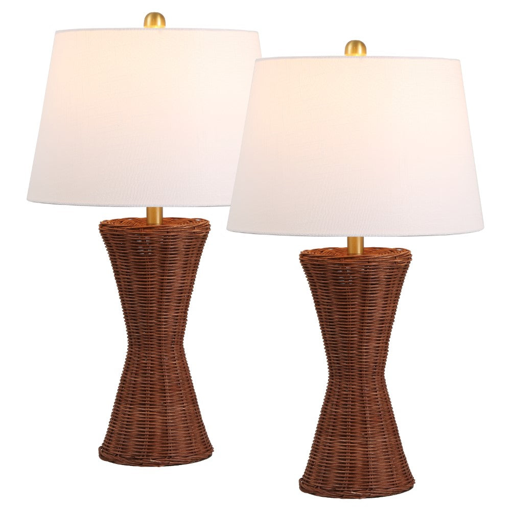 Farrah 27" Coastal Designer Iron/Rattan Wicker LED Table Lamp Set 2