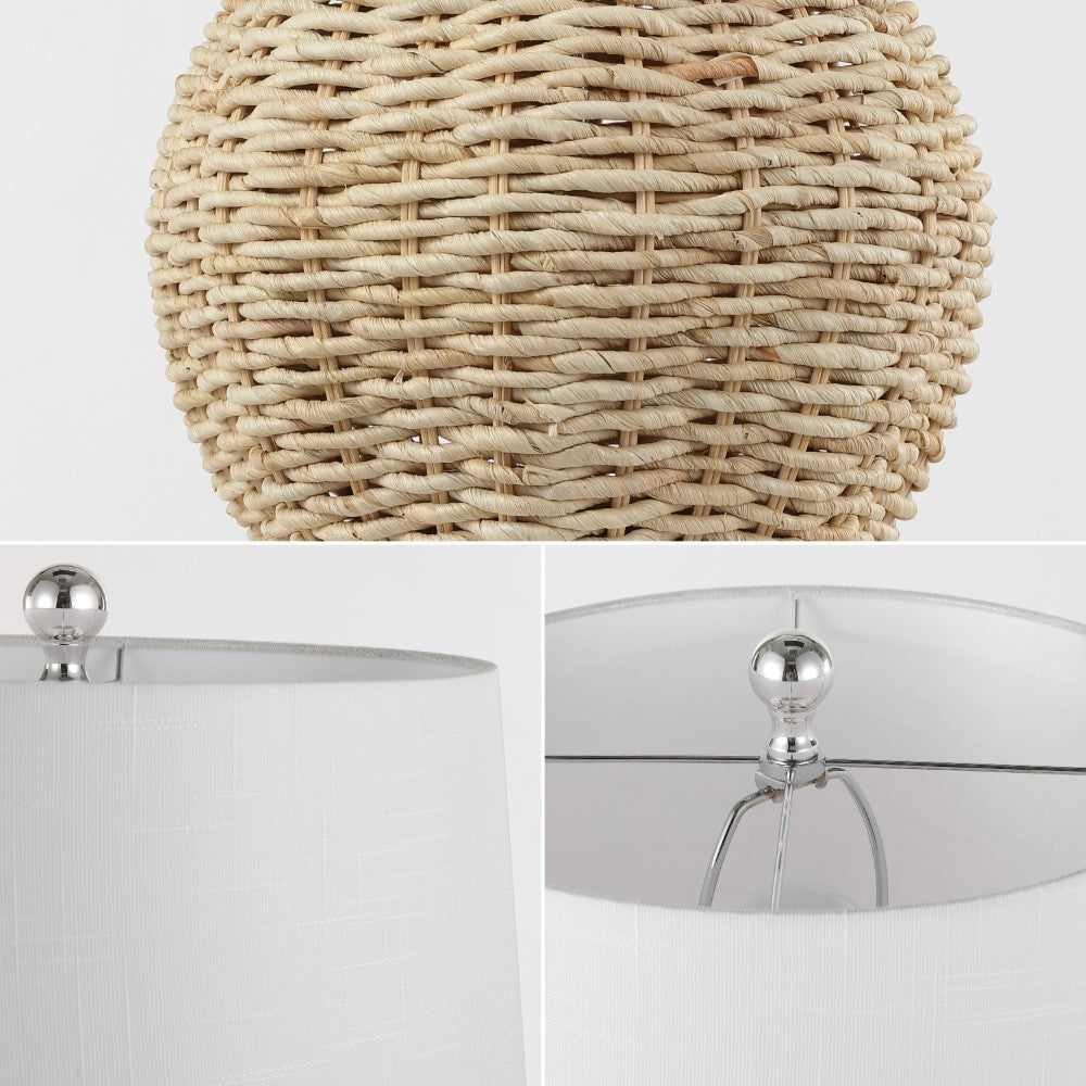 Bayou 22" Rustic Coastal Rattan Globe LED Table Lamps Set 2