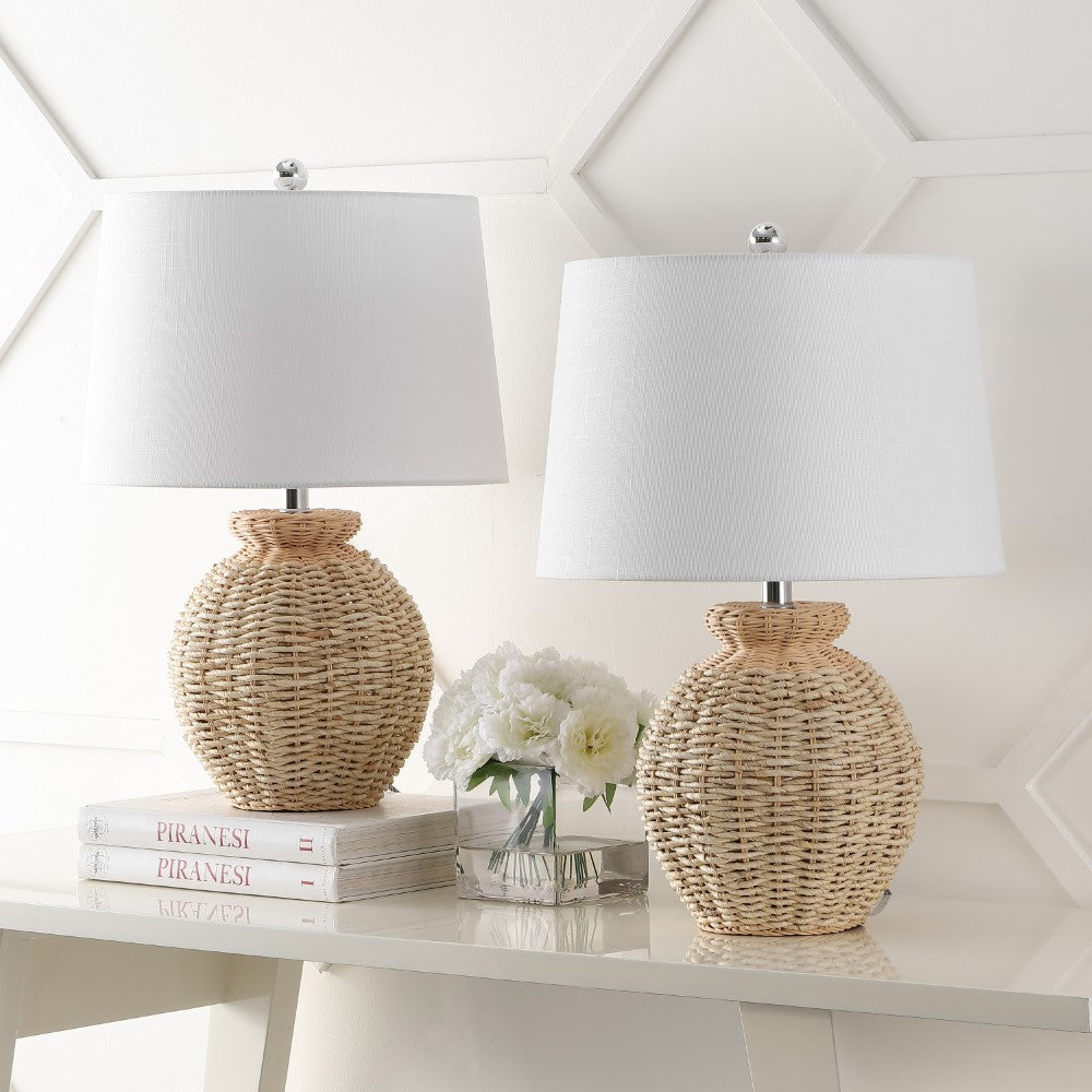 Bayou 22" Rustic Coastal Rattan Globe LED Table Lamps Set 2