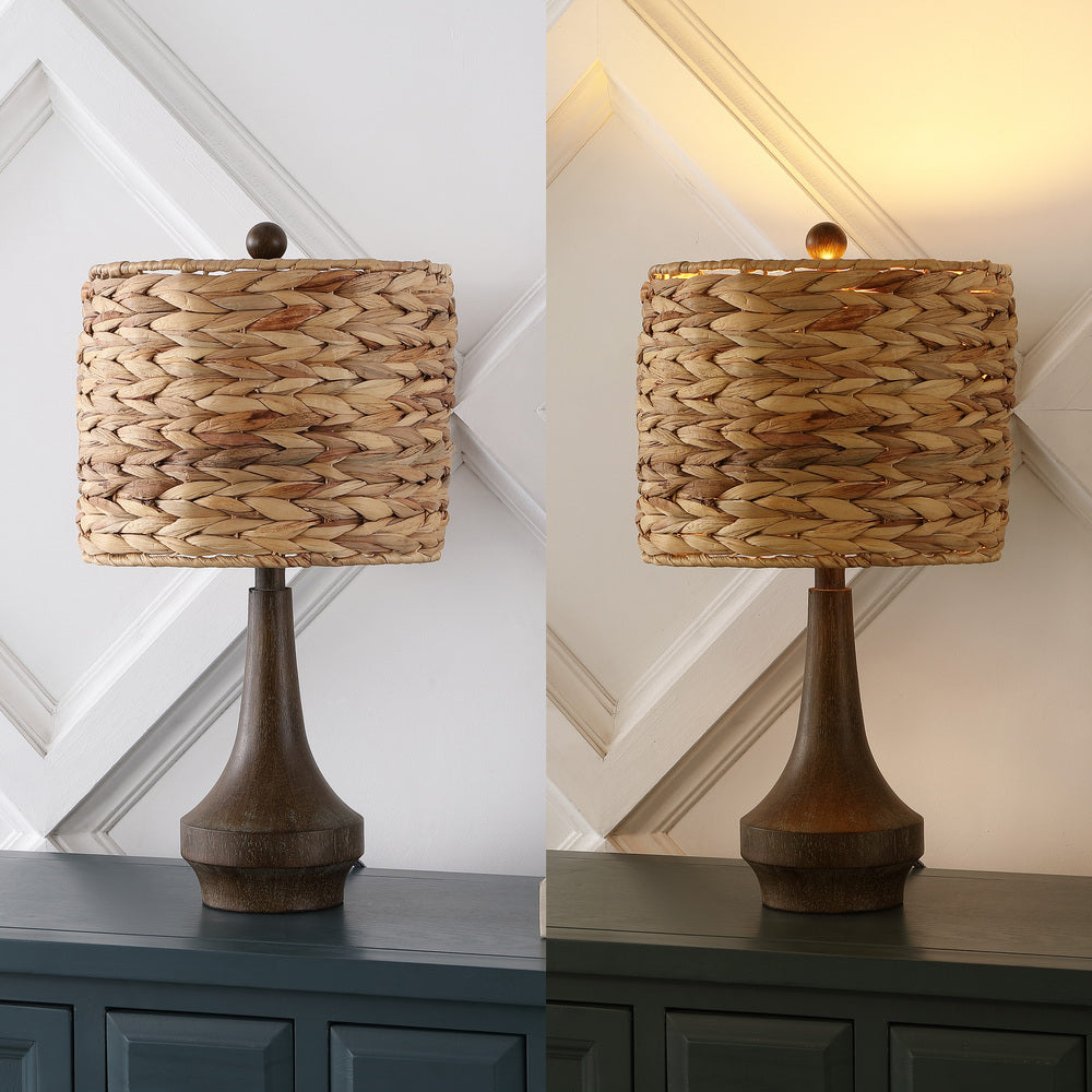 Campana 21" Rustic Farmhouse Handwoven Rattan/Resin LED Table Lamp Set 2