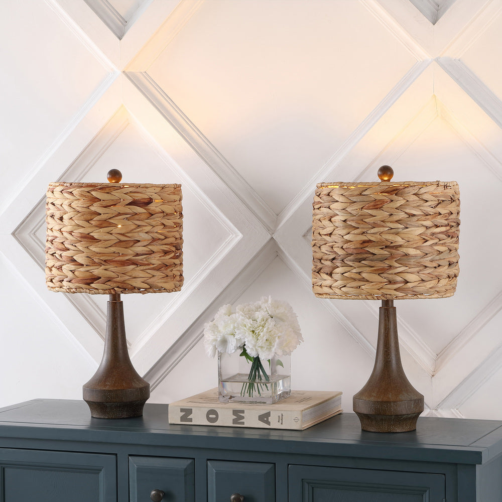Campana 21" Rustic Farmhouse Handwoven Rattan/Resin LED Table Lamp Set 2