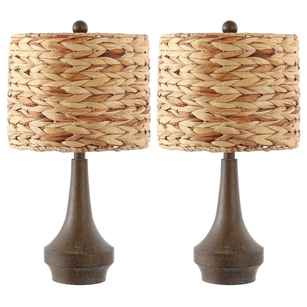 Campana 21" Rustic Farmhouse Handwoven Rattan/Resin LED Table Lamp Set 2