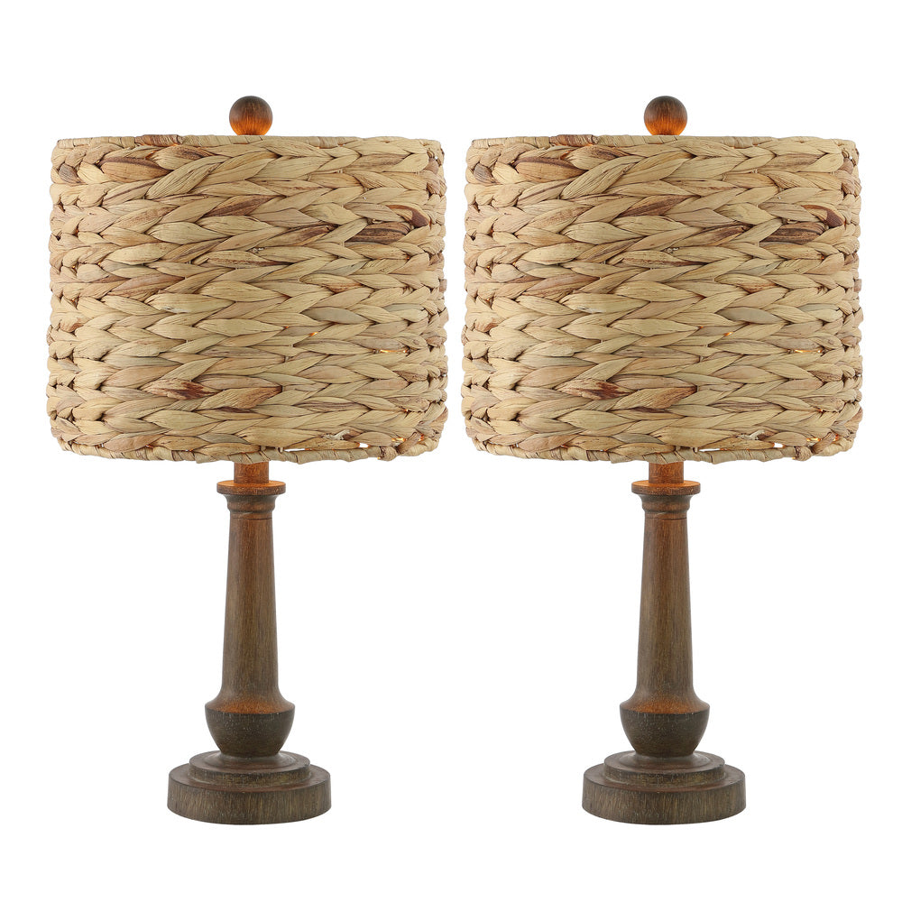 Dareau 21.25" Rustic Farmhouse Handwoven Rattan/Resin LED Table Lamp Set 2