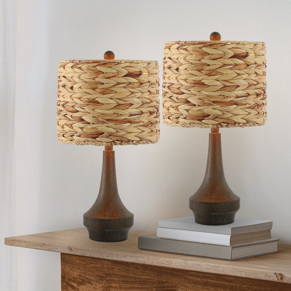 Dareau 21.25" Rustic Farmhouse Handwoven Rattan/Resin LED Table Lamp Set 2
