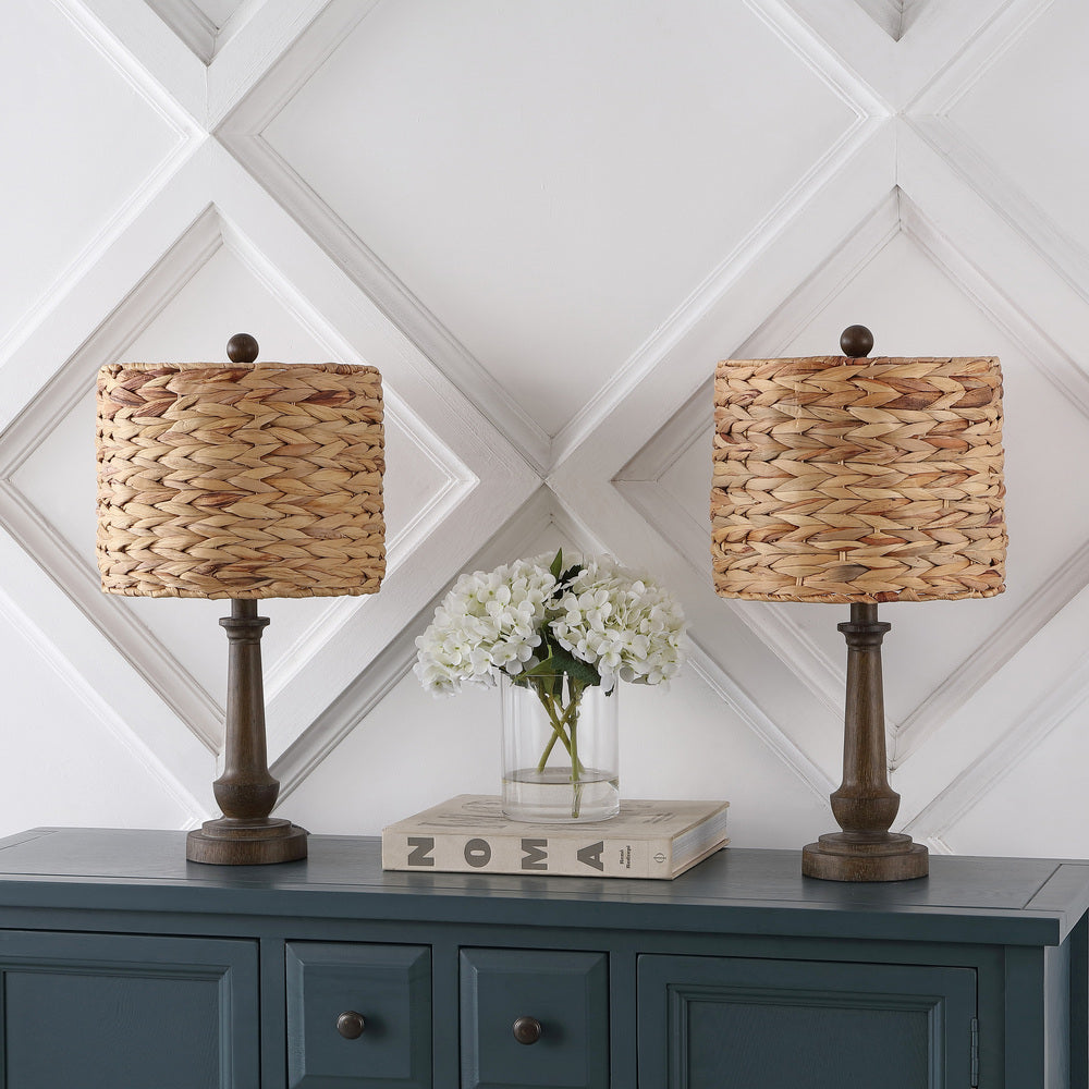 Dareau 21.25" Rustic Farmhouse Handwoven Rattan/Resin LED Table Lamp Set 2