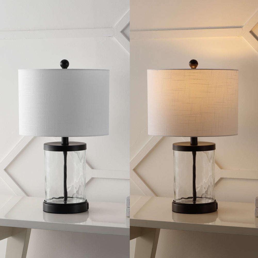 Possini 21" Modern Designer Iron/Water Glass LED Table Lamp with USB Charging Port Set 2