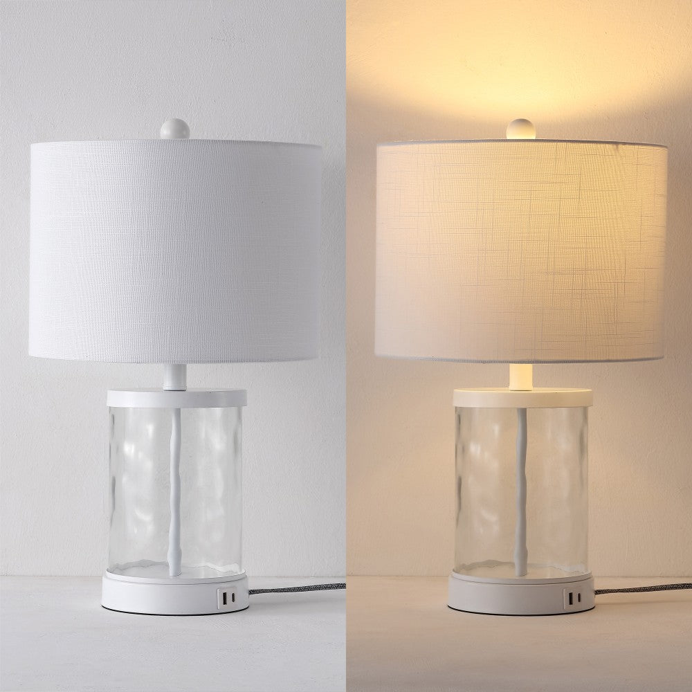 Possini 21" Modern Designer Iron/Water Glass LED Table Lamp with USB Charging Port Set 2