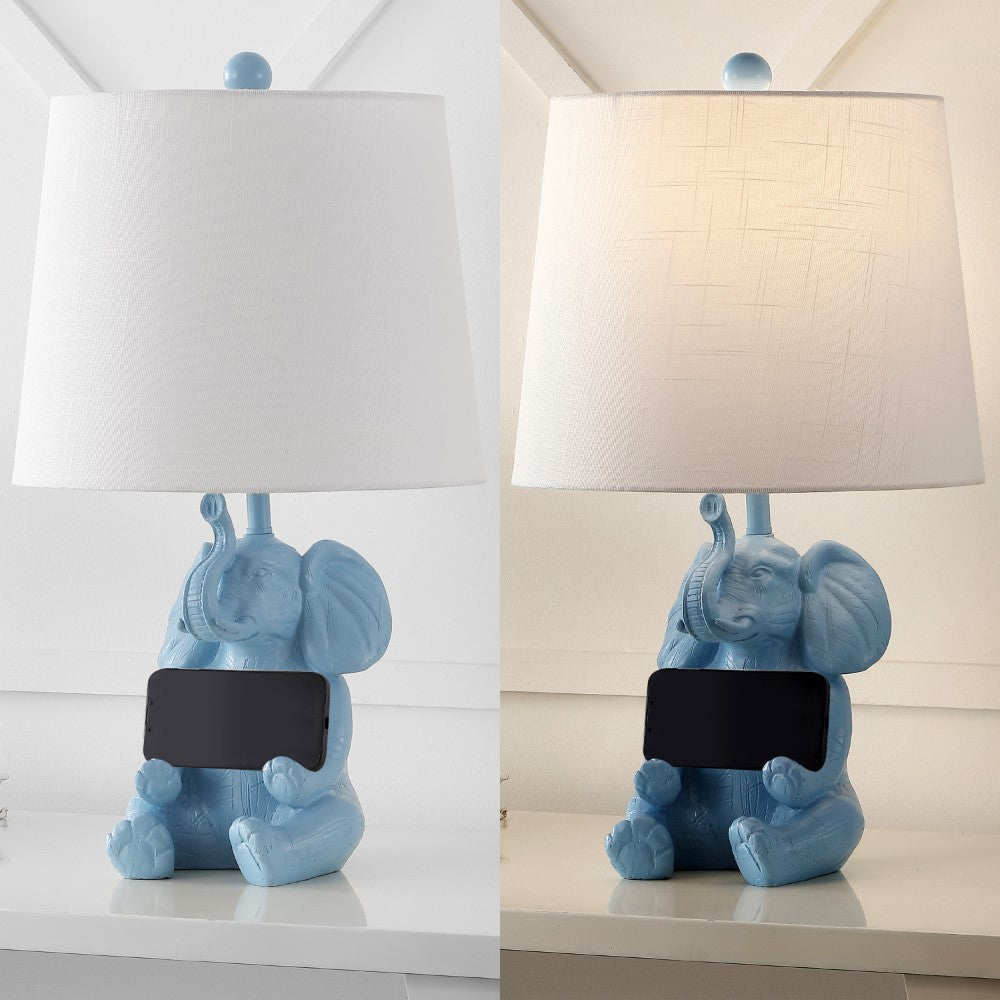 Crestview 21" Modern Shabby Chic Resin/Iron Happy Elephant LED Kids' Table Lamp with Phone Stand