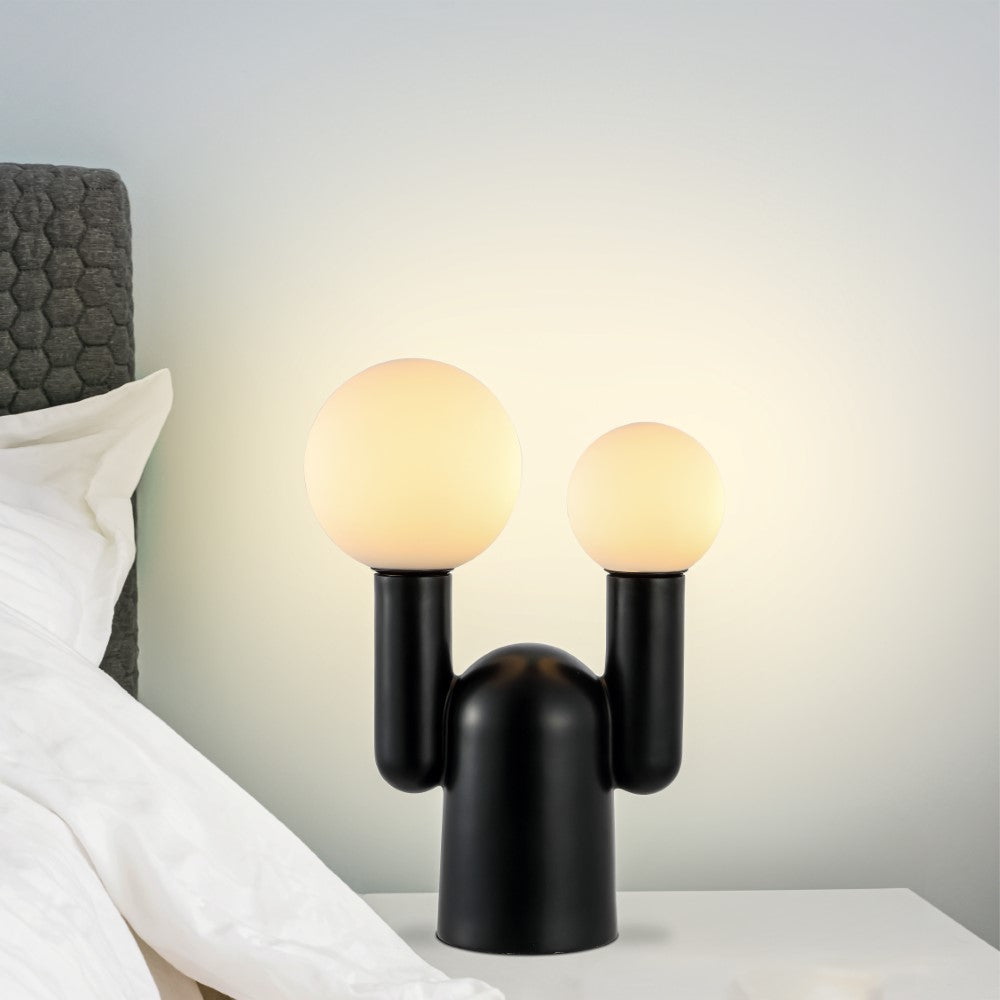 Jube 19" 2-Light Modern Mid-Century Resin/Iron/Frosted Glass Nordic Cactus LED Table Lamp