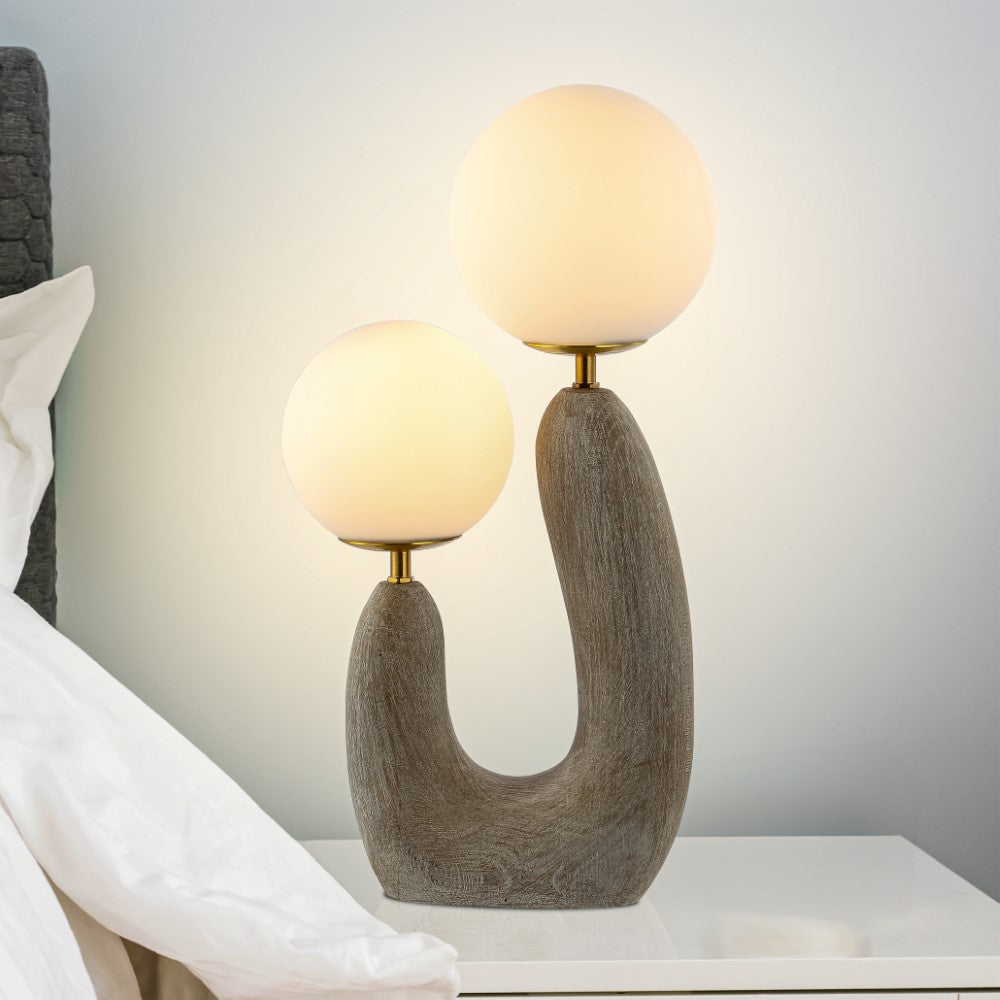 Luna 18" 2-Light Mid-Century Scandinavian Resin/Iron/Frosted Glass Cactus LED Table Lamp