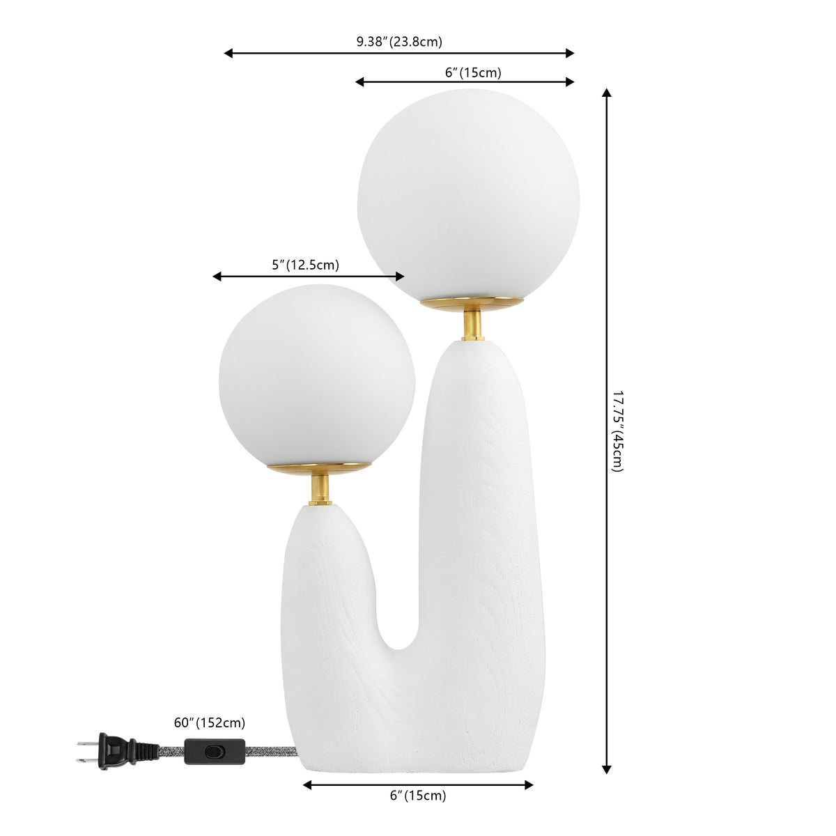 Kinzig 17.75" 2-Light Modern Bohemian Resin/Iron/Frosted Glass Danish Cactus LED Table Lamp