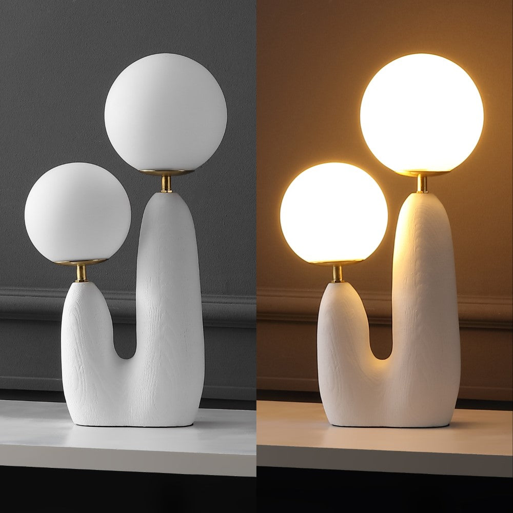 Kinzig 17.75" 2-Light Modern Bohemian Resin/Iron/Frosted Glass Danish Cactus LED Table Lamp